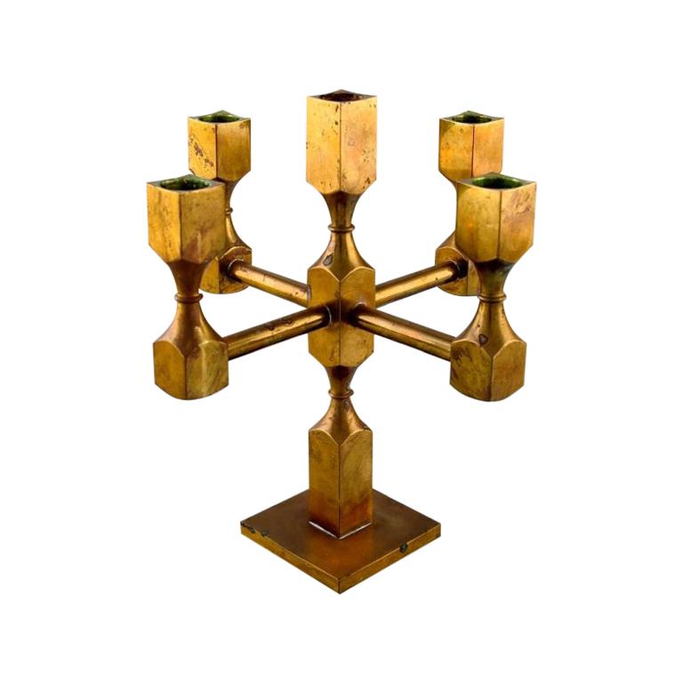 Gusum Metal, Candlestick in Brass for Five Candles, Swedish Design