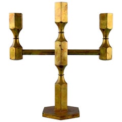 Gusum Metal, Candlestick in Brass for Three Candles, Swedish Design, 1960s