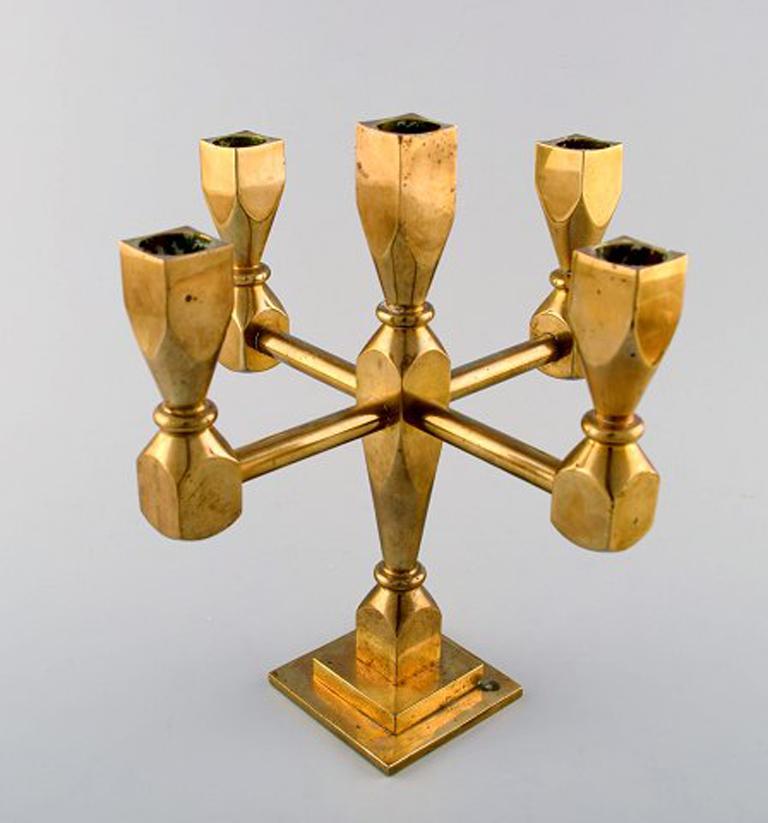 Scandinavian Modern Gusum Metal, Candlestick of Brass for Five Lights, Swedish Design
