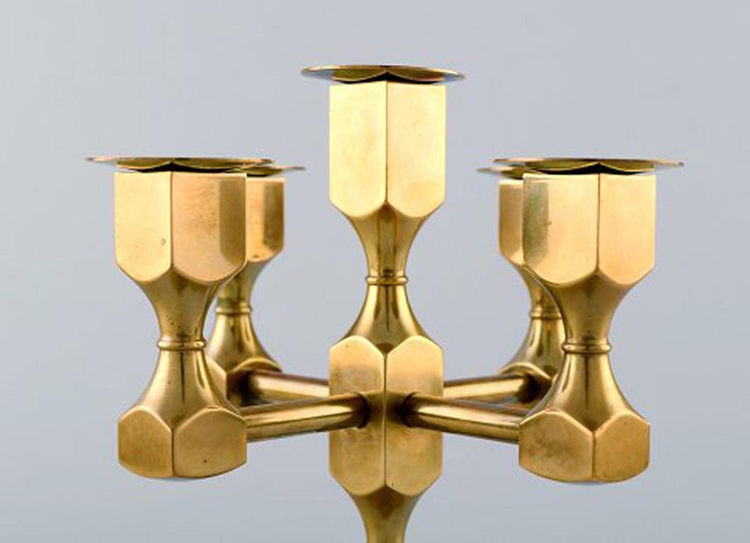 Swedish Gusum Metal, Candlesticks for Five Candles in Brass with Candle Rings