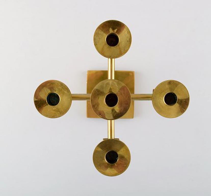 20th Century Gusum Metal, Candlesticks for Five Candles in Brass with Candle Rings