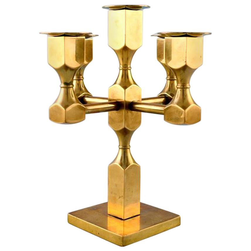 Gusum Metal, Candlesticks for Five Candles in Brass with Candle Rings
