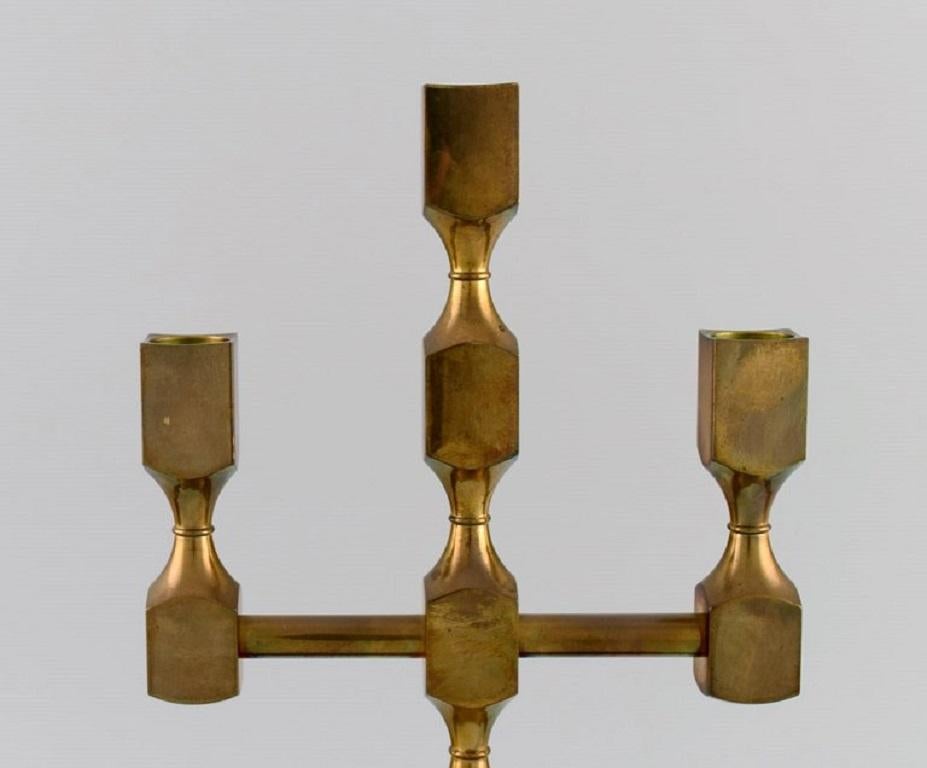 Scandinavian Modern Gusum Metal, Large Five-Armed Candlestick in Brass, Swedish Design, 1980s
