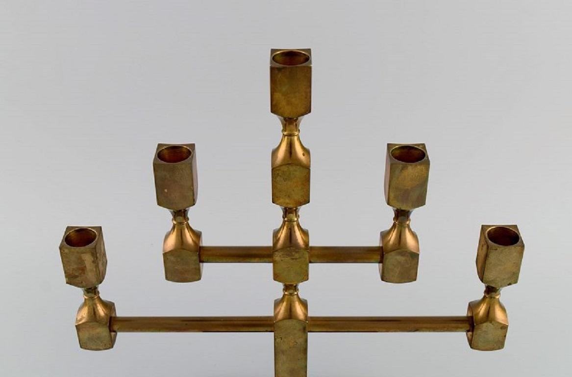 Gusum Metal, Large Five-Armed Candlestick in Brass, Swedish Design, 1980s In Excellent Condition In København, Copenhagen