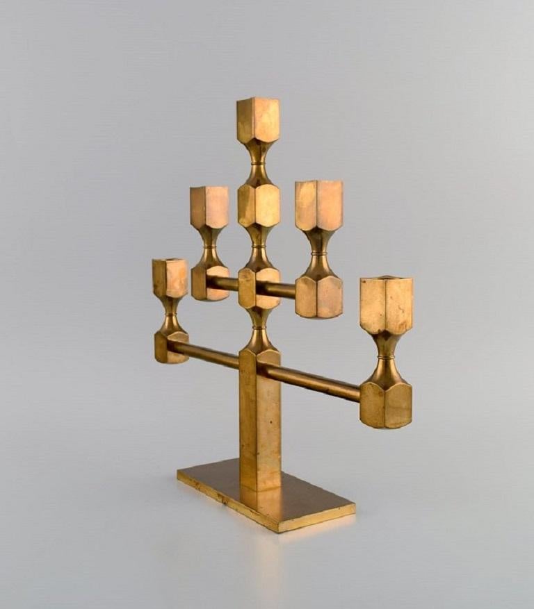 Late 20th Century Gusum Metal, Large Five-Armed Candlestick in Brass, Swedish Design, 1980s