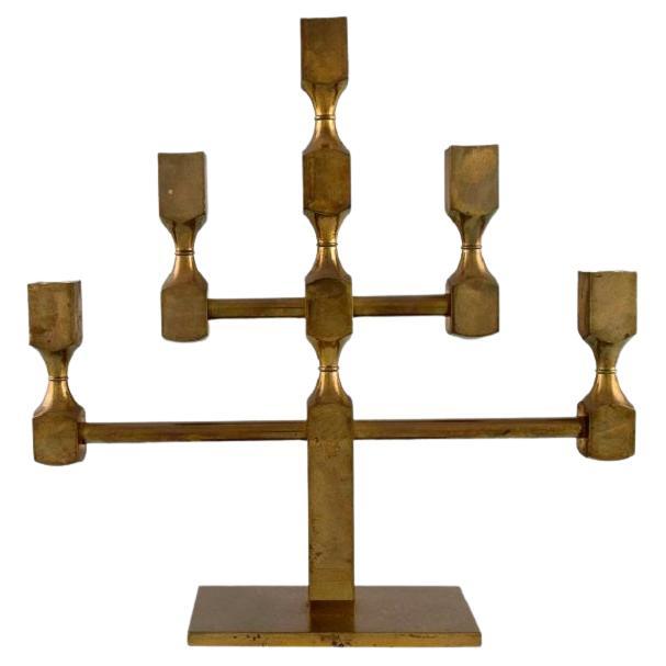 Gusum Metal, Large Five-Armed Candlestick in Brass, Swedish Design, 1980s