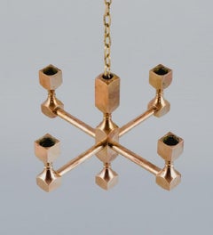 Gusum Metall, Sweden, Chandelier in Solid Brass for Four Candles