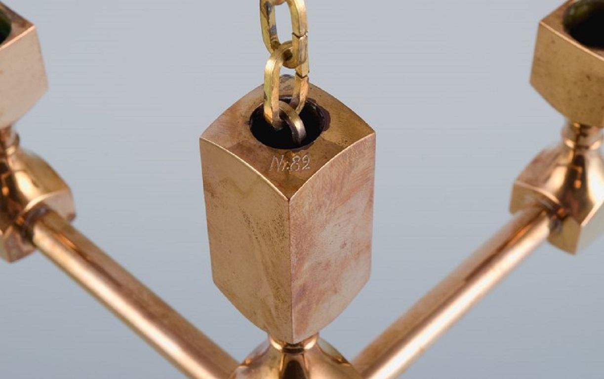 Scandinavian Modern Gusum Metall, Sweden, Chandelier in Solid Brass for Four Candles For Sale
