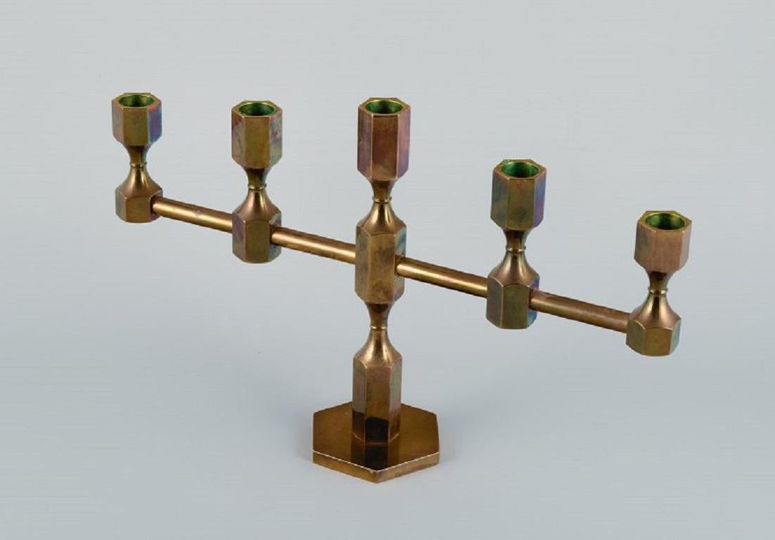 Scandinavian Modern Gusum, Metallslöjd, Brass Candlestick for Five Candles, Swedish Design For Sale