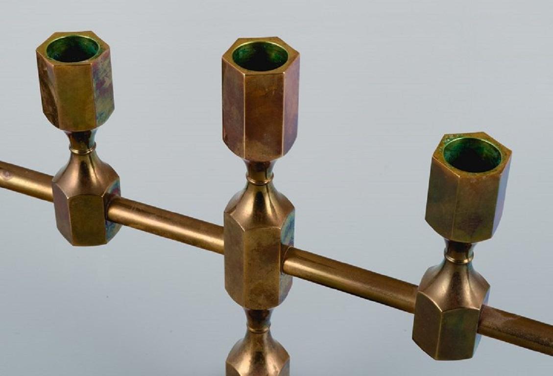 Gusum, Metallslöjd, Brass Candlestick for Five Candles, Swedish Design In Excellent Condition For Sale In Copenhagen, DK