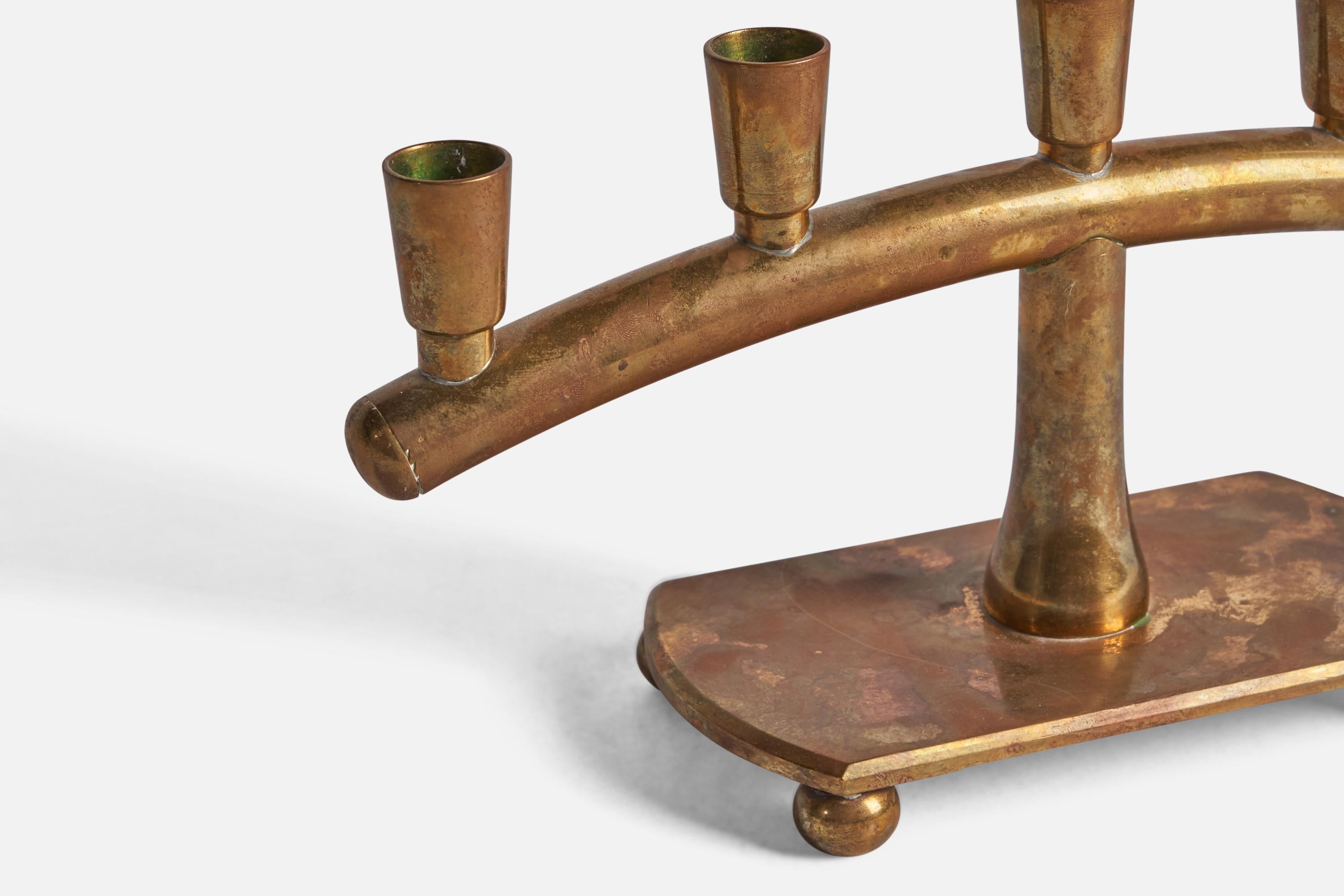 Gusums Bruk Attribution, Candelabra, Brass, Sweden, 1940s In Good Condition For Sale In High Point, NC