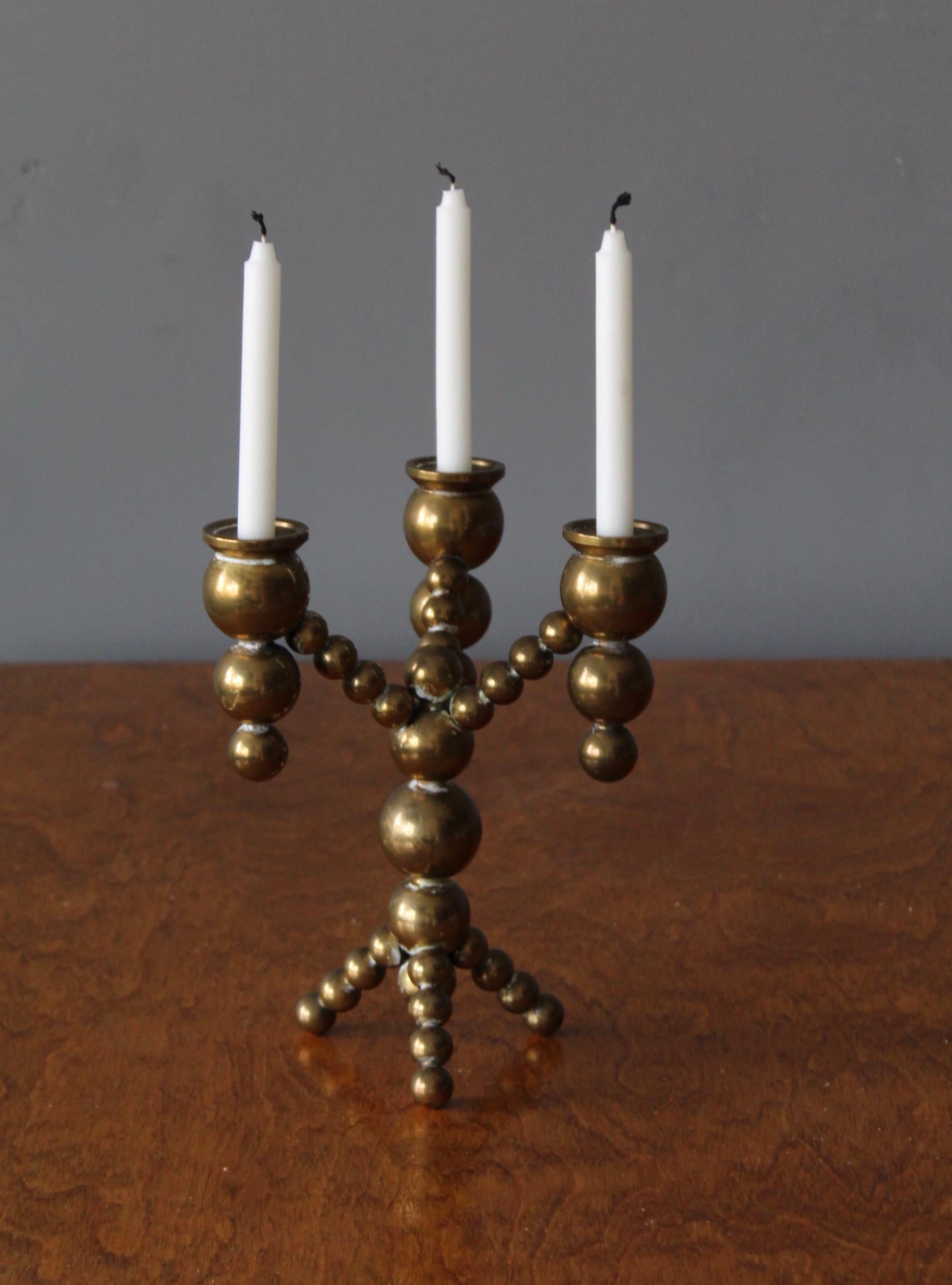 Gusums Bruk 'Attribution', Candelabra, Brass, Sweden, 1960s In Good Condition In High Point, NC