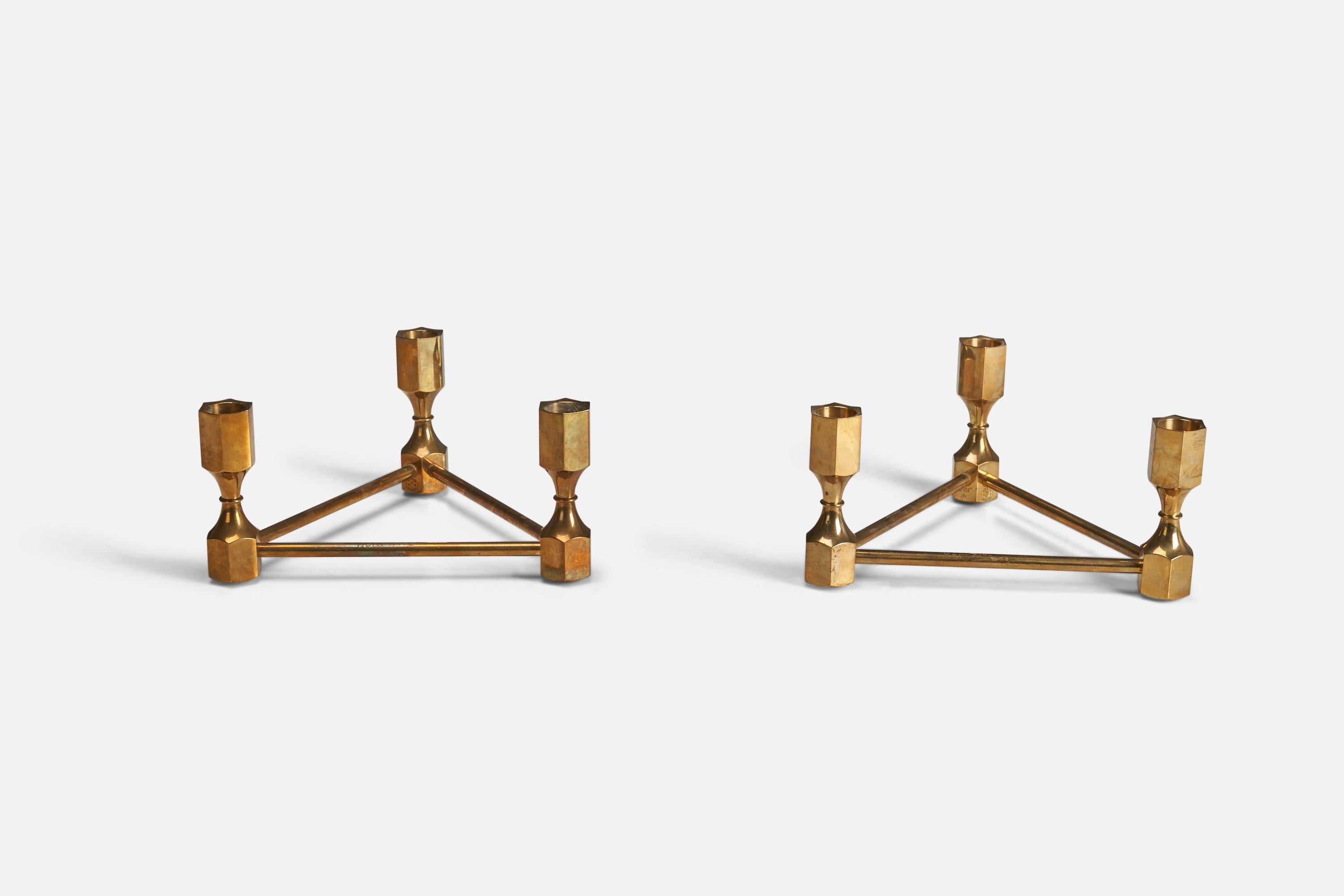 Mid-Century Modern Gusums Bruk, Candelabras, Brass, Sweden, C. 1990s For Sale