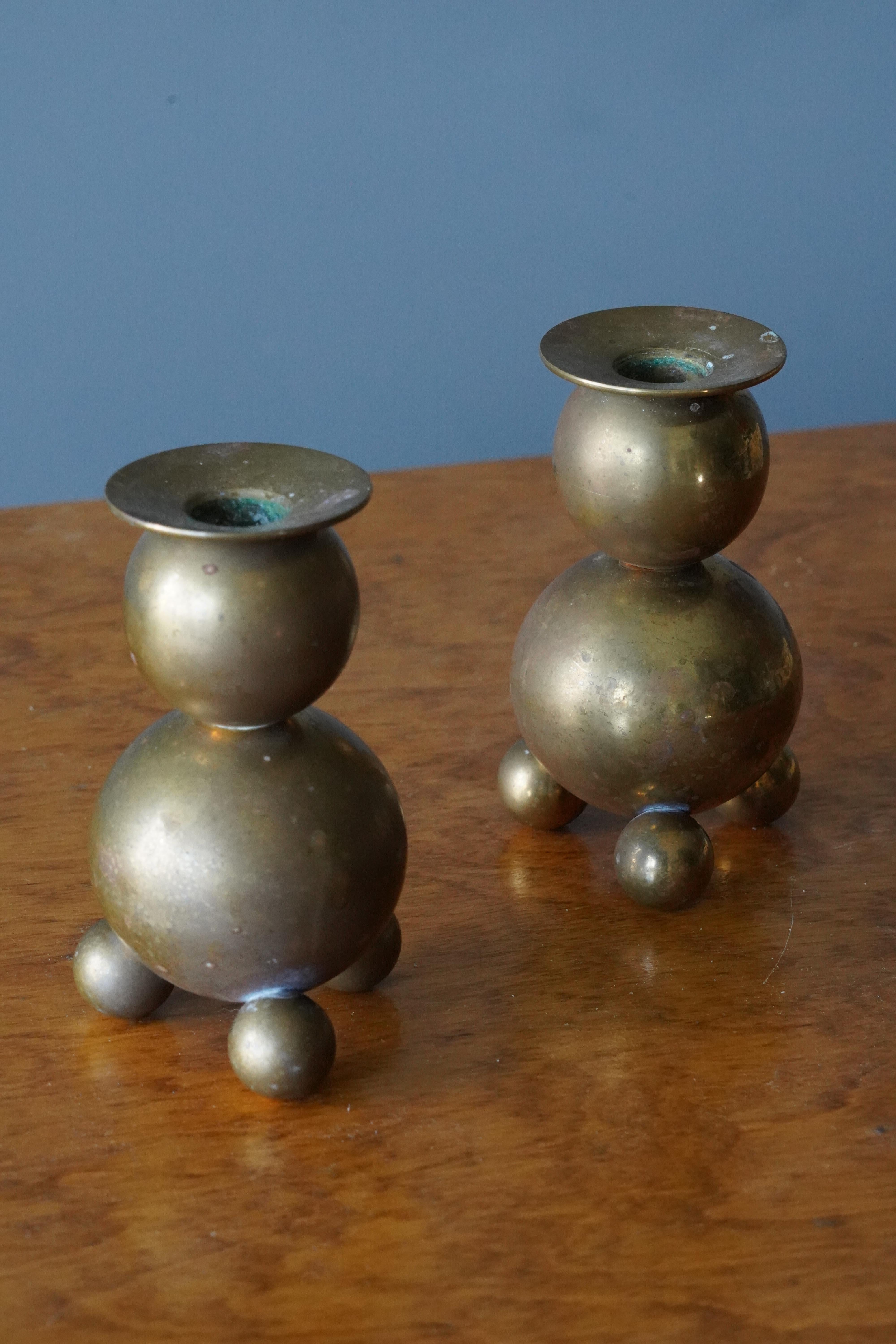 Gusums Bruk, Candlesticks, Brass, Sweden, 1982 In Good Condition In High Point, NC