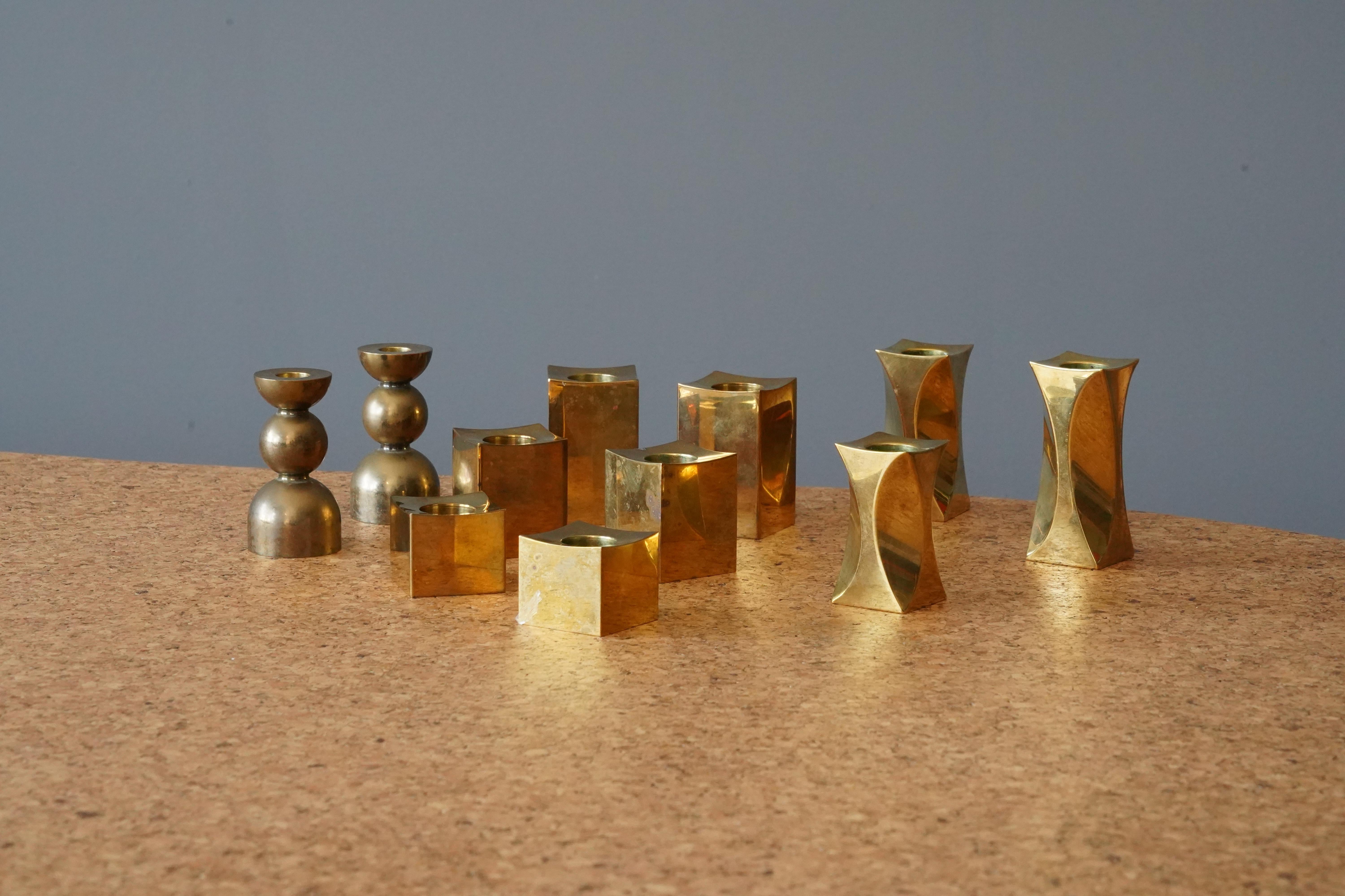 Mid-Century Modern Gusums Bruk, Collection of Candlesticks, Brass, Sweden, 1970s
