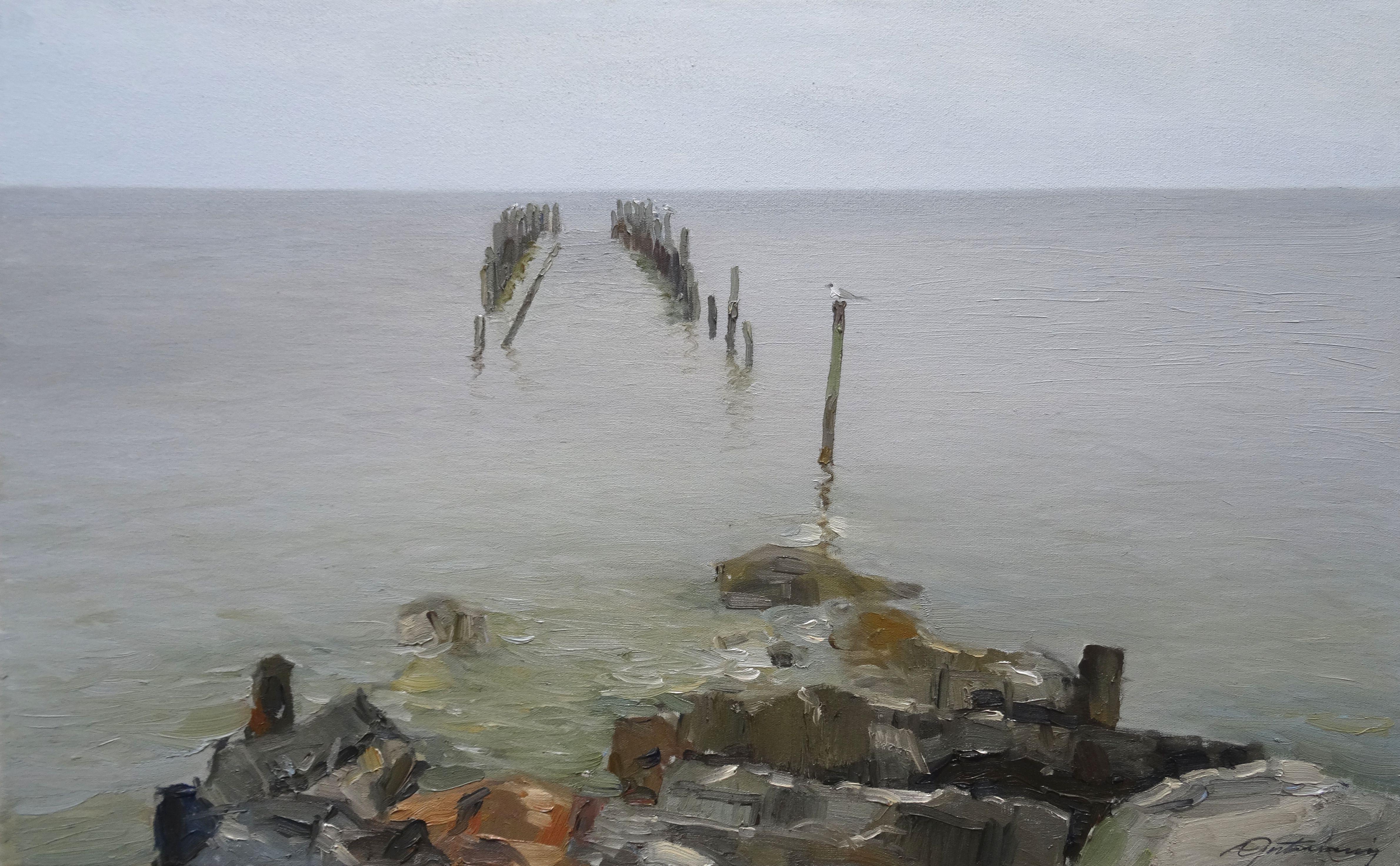 Jetée de Lapmezciems  huile/toile, 50x80 cm