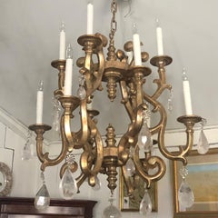 Gutsy Rich Giltwood Chandelier with Very Large Rock Crystals