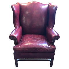 Gutsy Vintage Maroon Leather Wing Chair