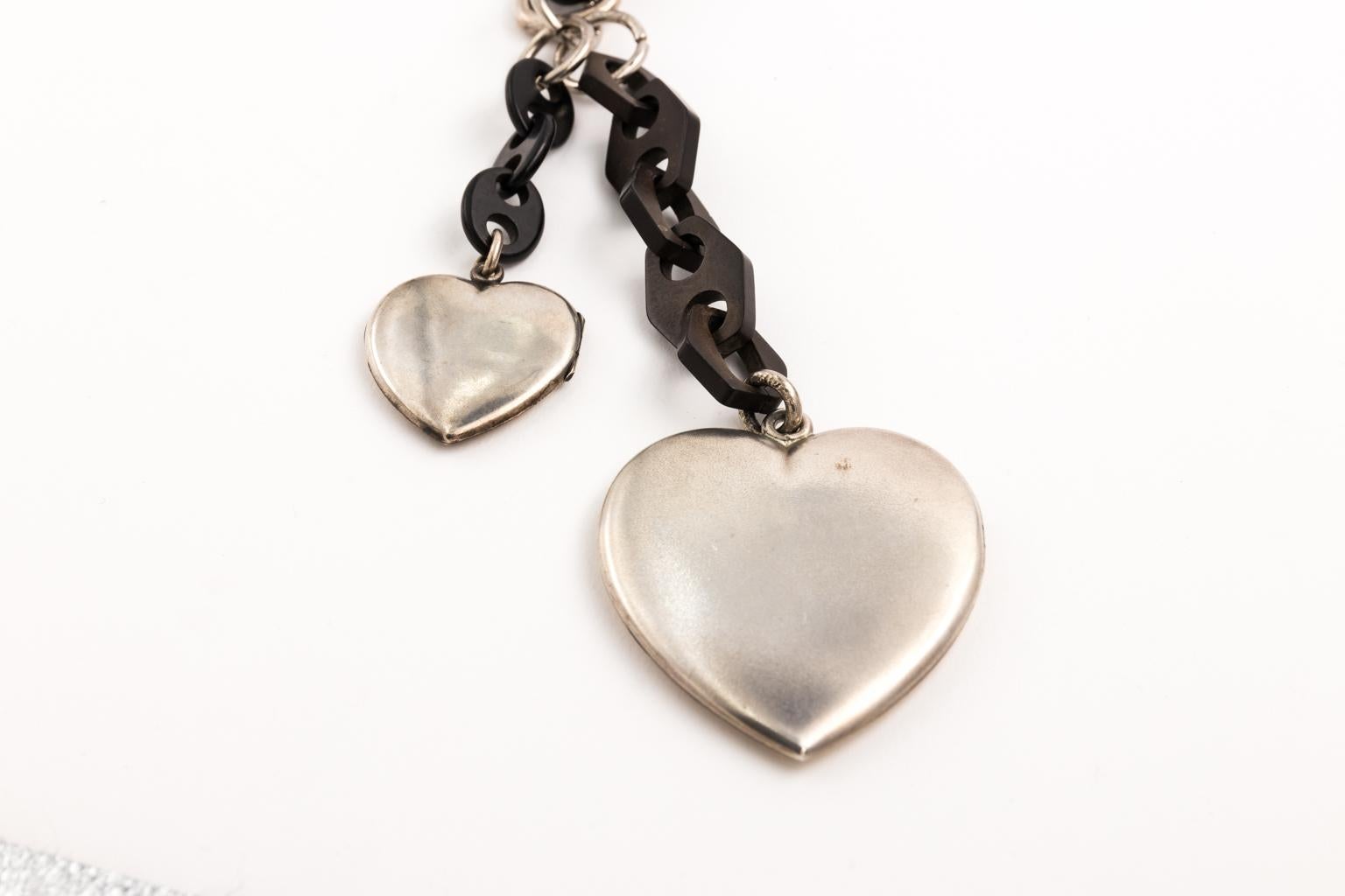 Gutta Percha and Sterling Silver Charm Heart Necklace 2