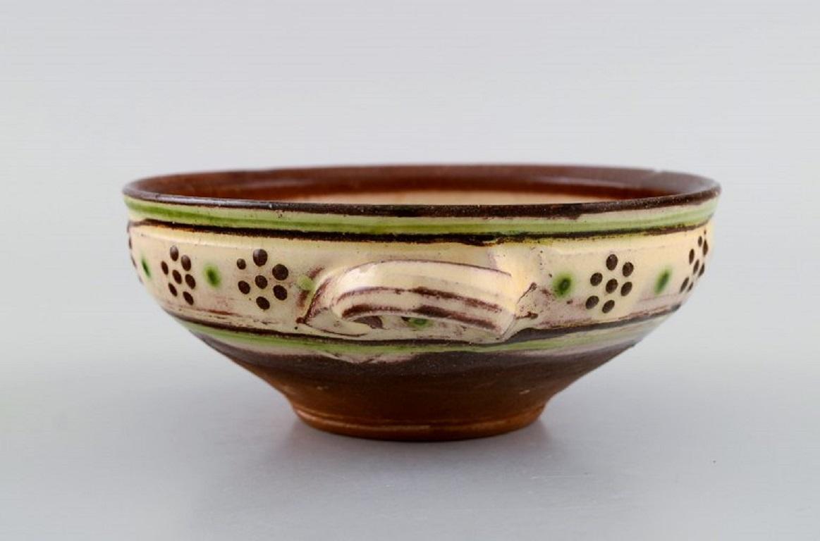 Danish Gutte Eriksen, Own Workshop, Ear Bowl with Handles in Stoneware