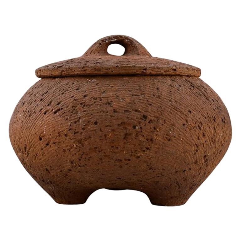 Gutte Eriksen, B. Rødby 1918, 2008, Large Unique Lidded Jar in Stoneware For Sale