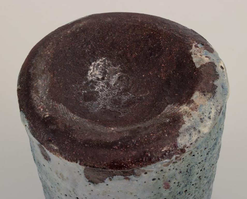 Ceramic Gutte Eriksen, Denmark. Vase in ceramic, raku technique, flowing lava glaze For Sale