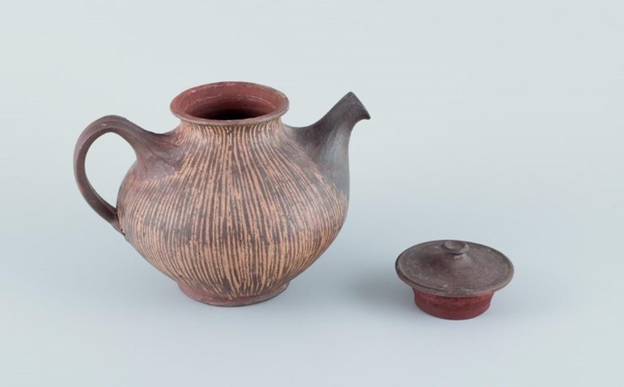 Danish Gutte Eriksen, own studio, Denmark. Unique ceramic teapot. Raku-fire technique For Sale