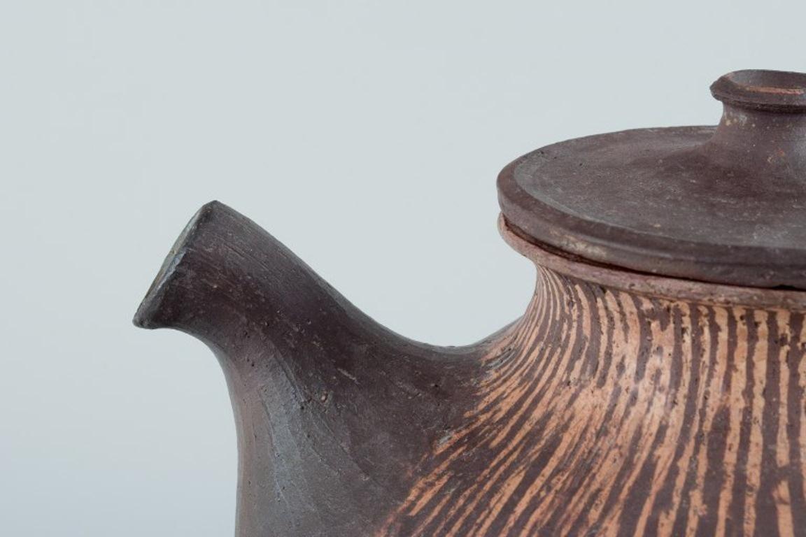 Glazed Gutte Eriksen, own studio, Denmark. Unique ceramic teapot. Raku-fire technique For Sale