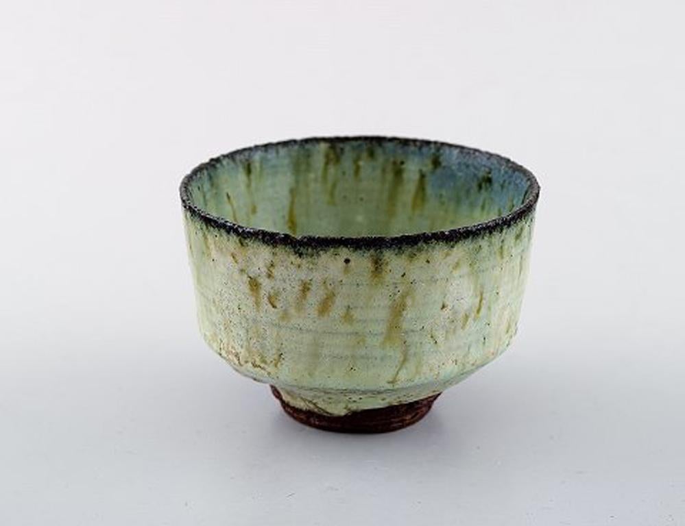 Scandinavian Modern Gutte Eriksen, Own Workshop, Bowl in Glazed Stoneware, Raku Burned Technique