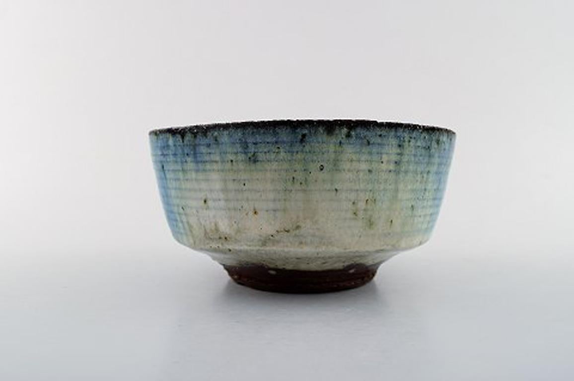 Danish Gutte Eriksen, Own Workshop, Bowl in Glazed Stoneware, Raku Burned Technique