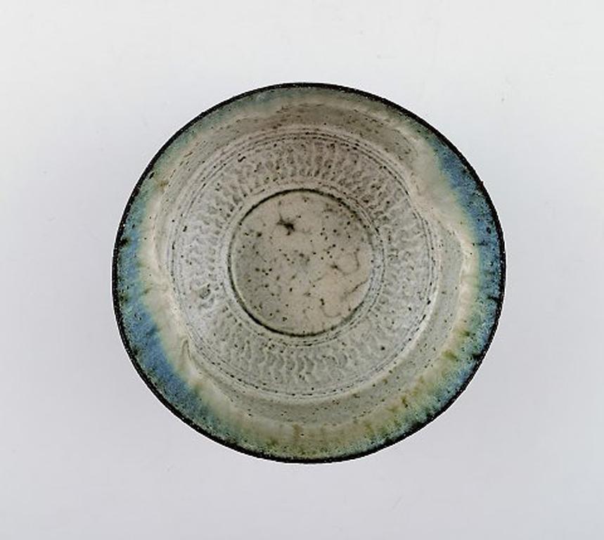 Gutte Eriksen, Own Workshop, Bowl in Glazed Stoneware, Raku Burned Technique In Good Condition In Copenhagen, DK