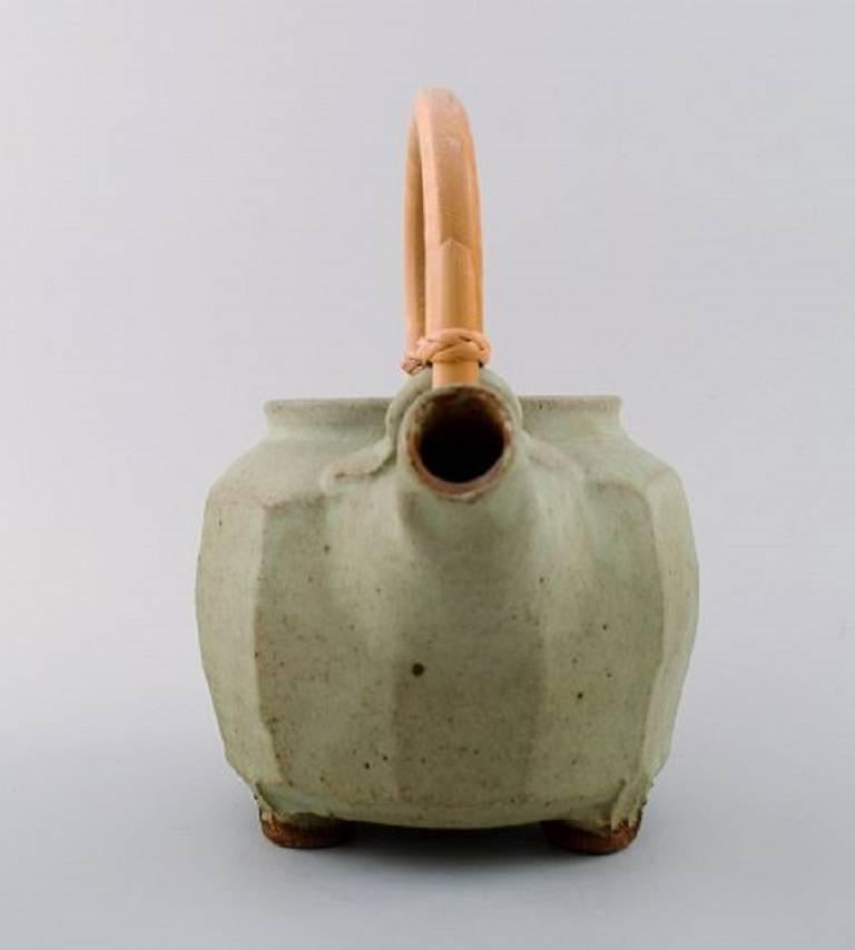 Scandinavian Modern Danish ceramist, Tea Pot in Ceramics, Handle in Wicker For Sale