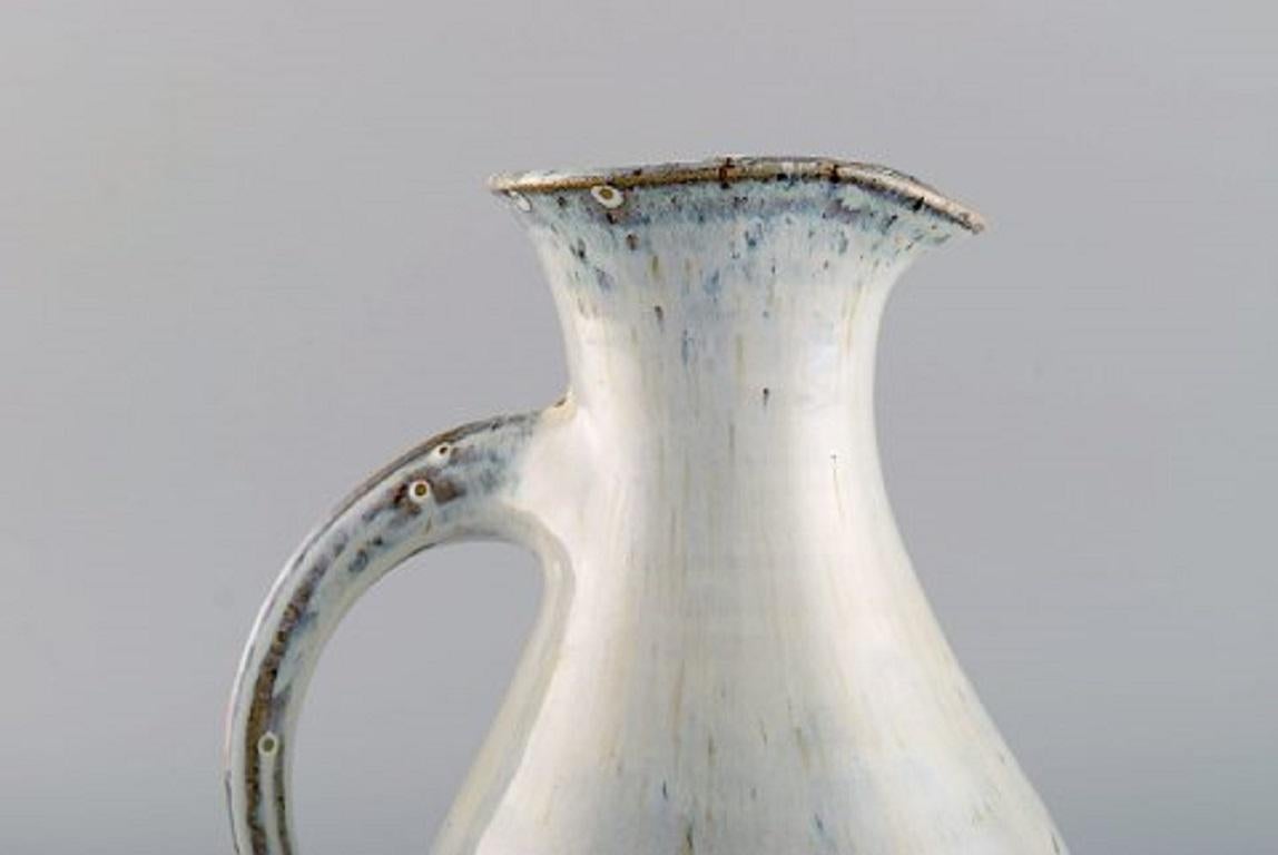 Scandinavian Modern Gutte Eriksen Style, Jug in Glazed Ceramics with Turned Handle