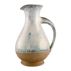 Gutte Eriksen Style, Jug in Glazed Ceramics with Turned Handle