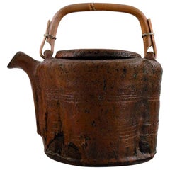 Gutte Eriksen, Unique Teapot of Stoneware with Handle in Wicker