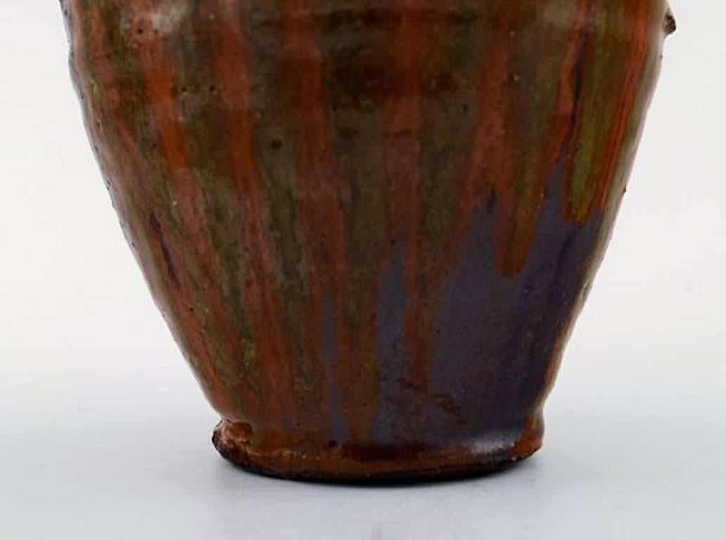Gutte Eriksen, Own Workshop Pottery Vase with Handles, Denmark, Mid-20th Century In Excellent Condition In Copenhagen, DK