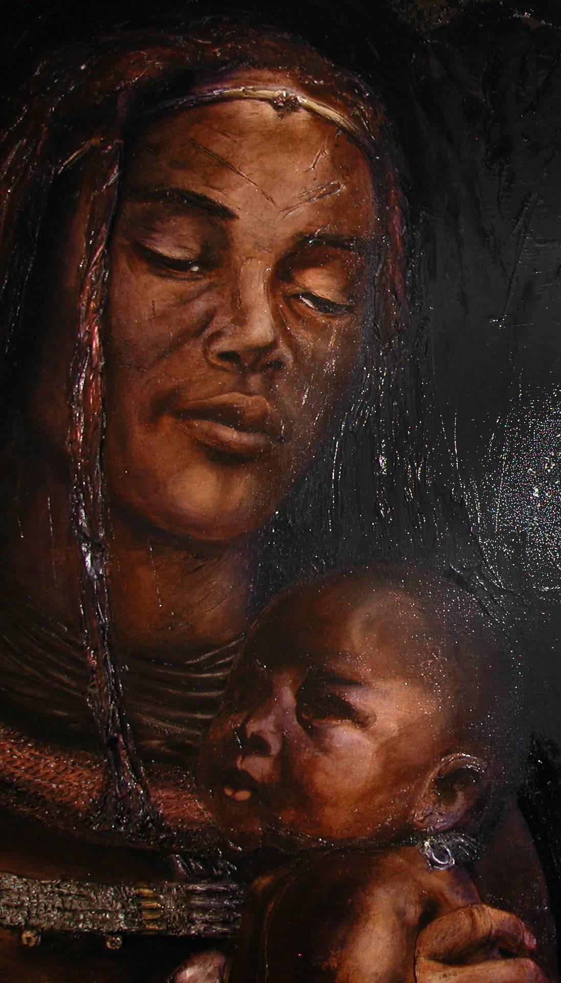 Himba.  Grande peinture à l'huile figurative contemporaine - Painting de Guusje Bertholet