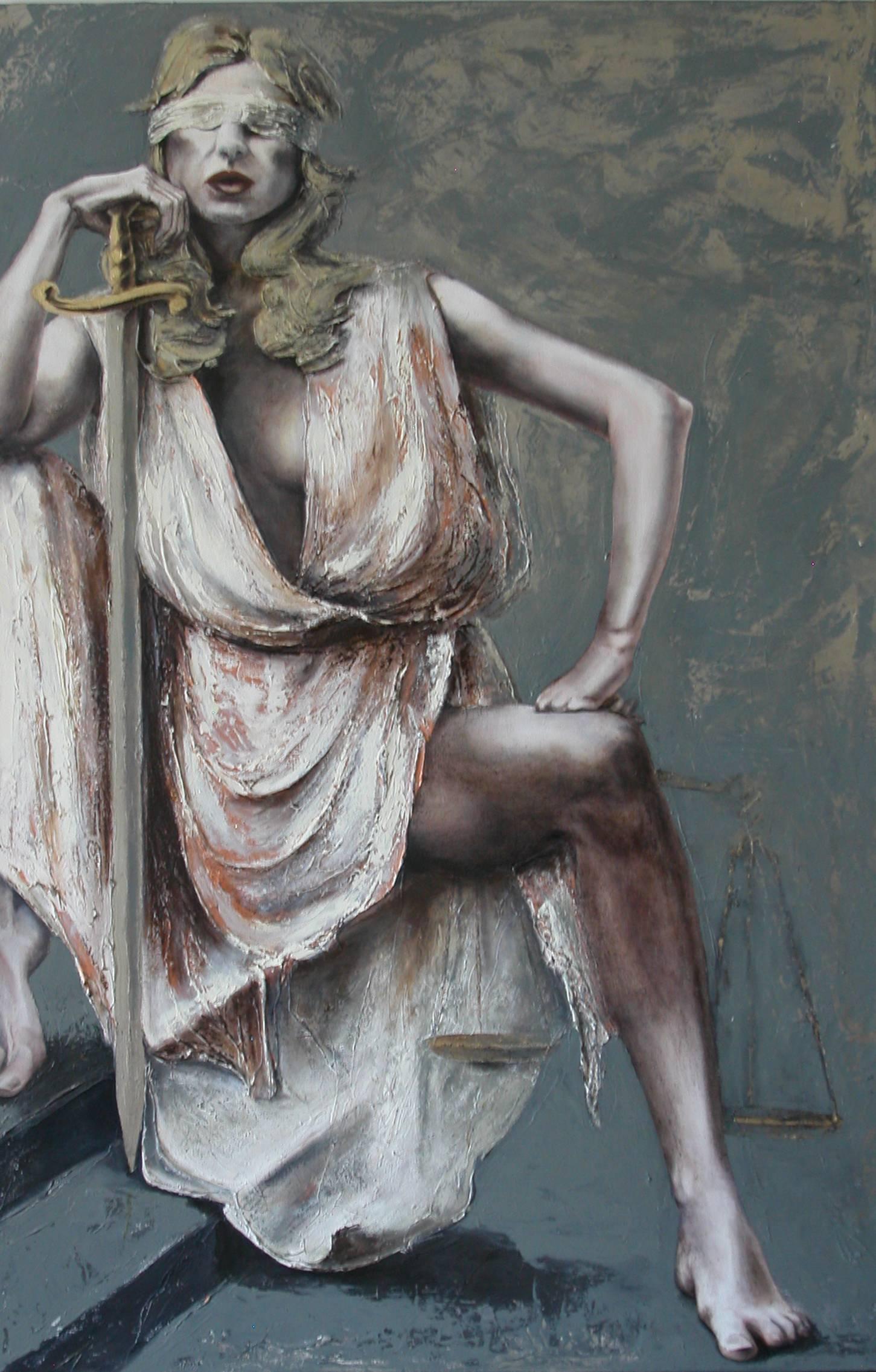 Guusje Bertholet Figurative Painting - Justice III:  Contemporary Figurative Oil Painting