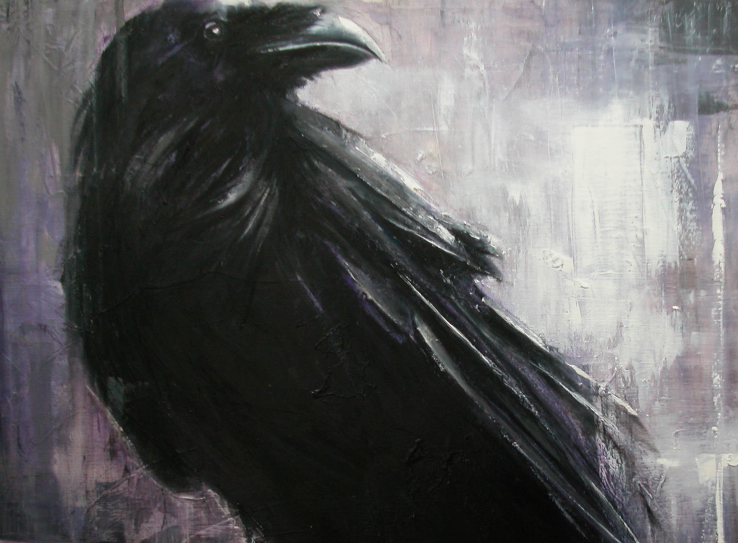 Raven 2. Large Figurative Painting - Contemporary Mixed Media Art by Guusje Bertholet