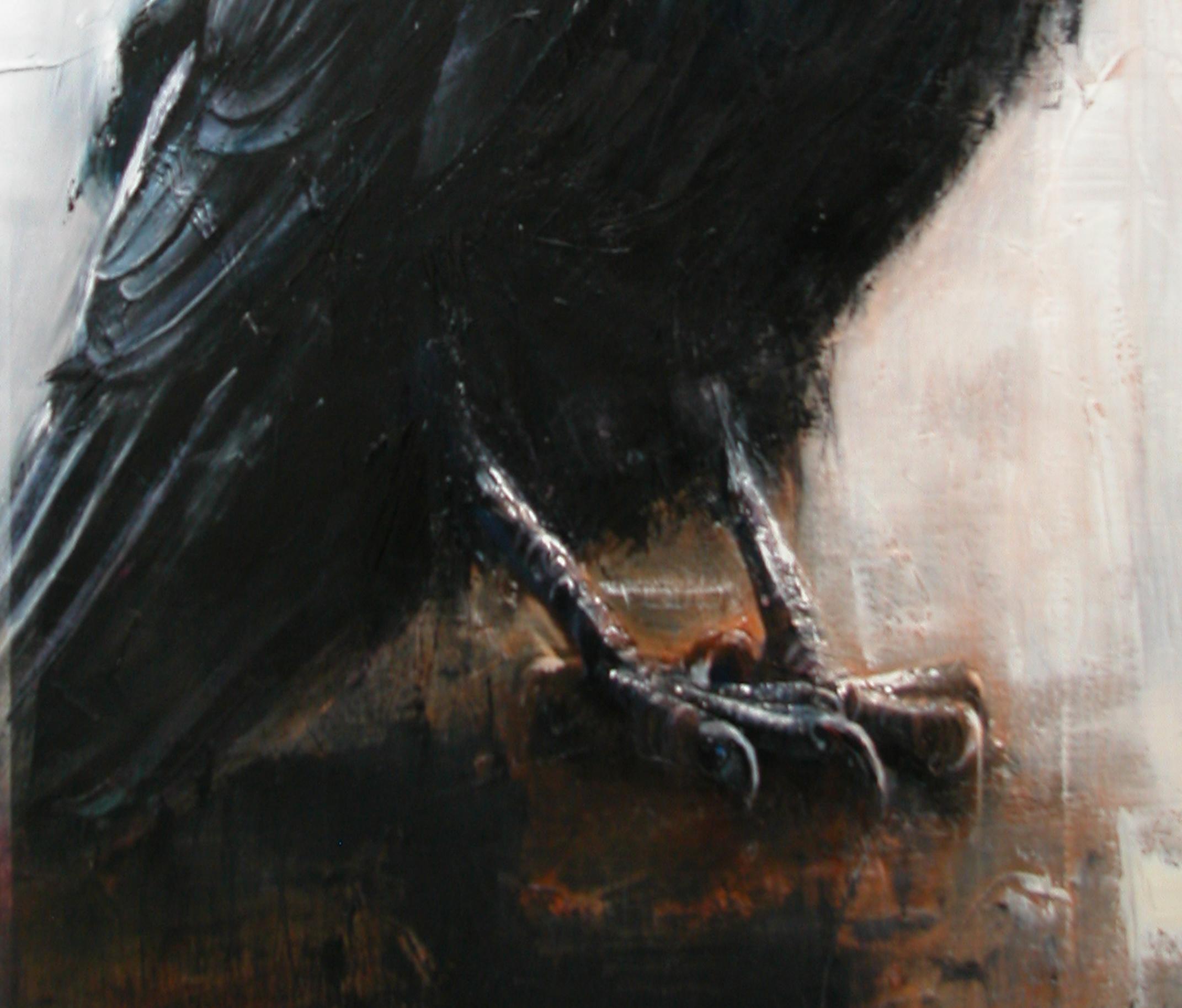 Raven 3. Large Figurative Painting - Contemporary Mixed Media Art by Guusje Bertholet