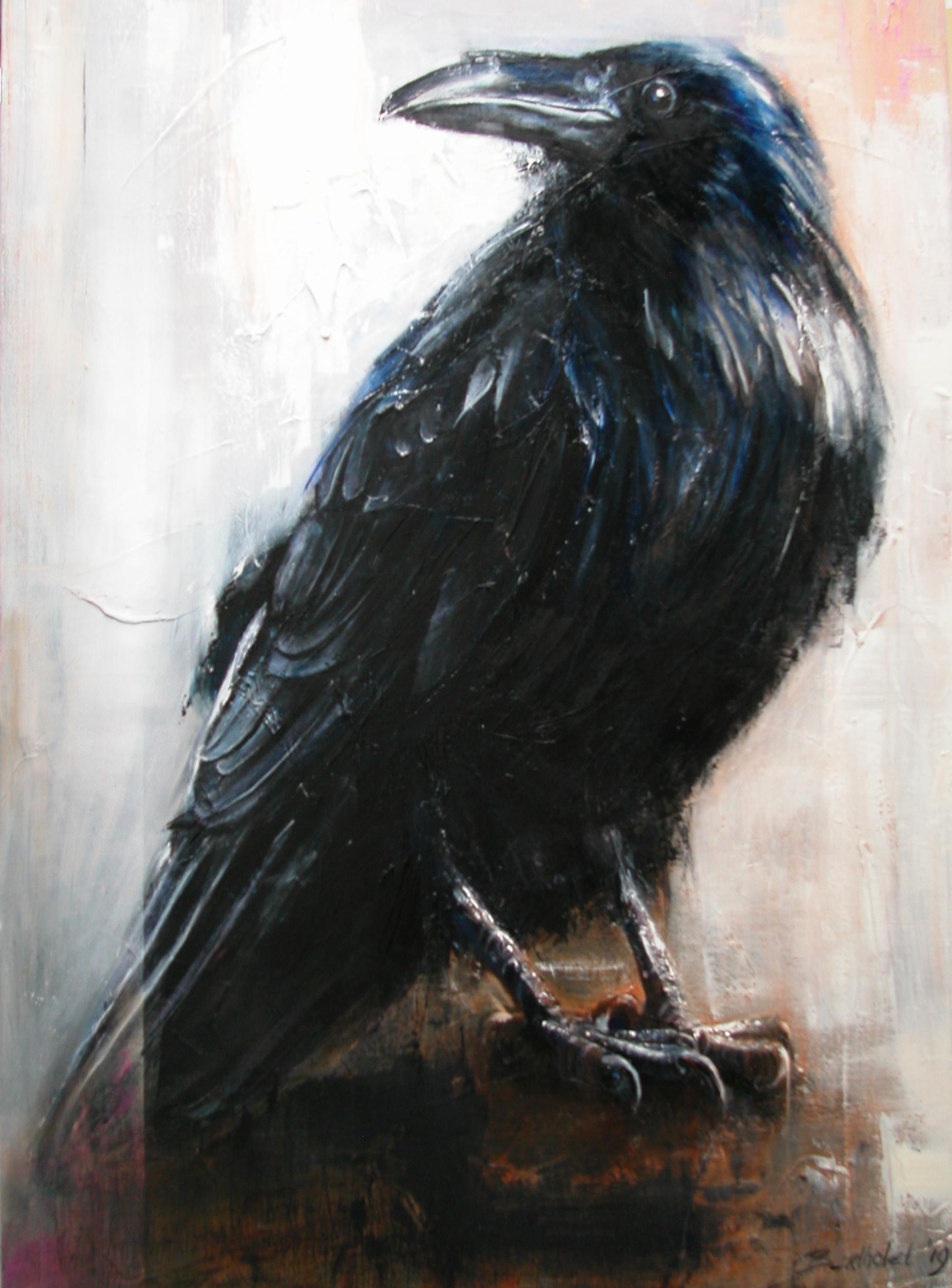 Raven 3. Large Figurative Painting - Mixed Media Art by Guusje Bertholet