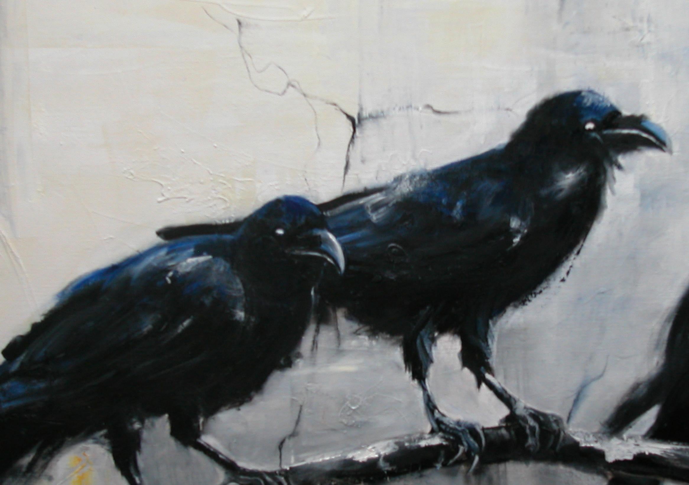 Raven 4. Large Figurative Painting - Contemporary Mixed Media Art by Guusje Bertholet
