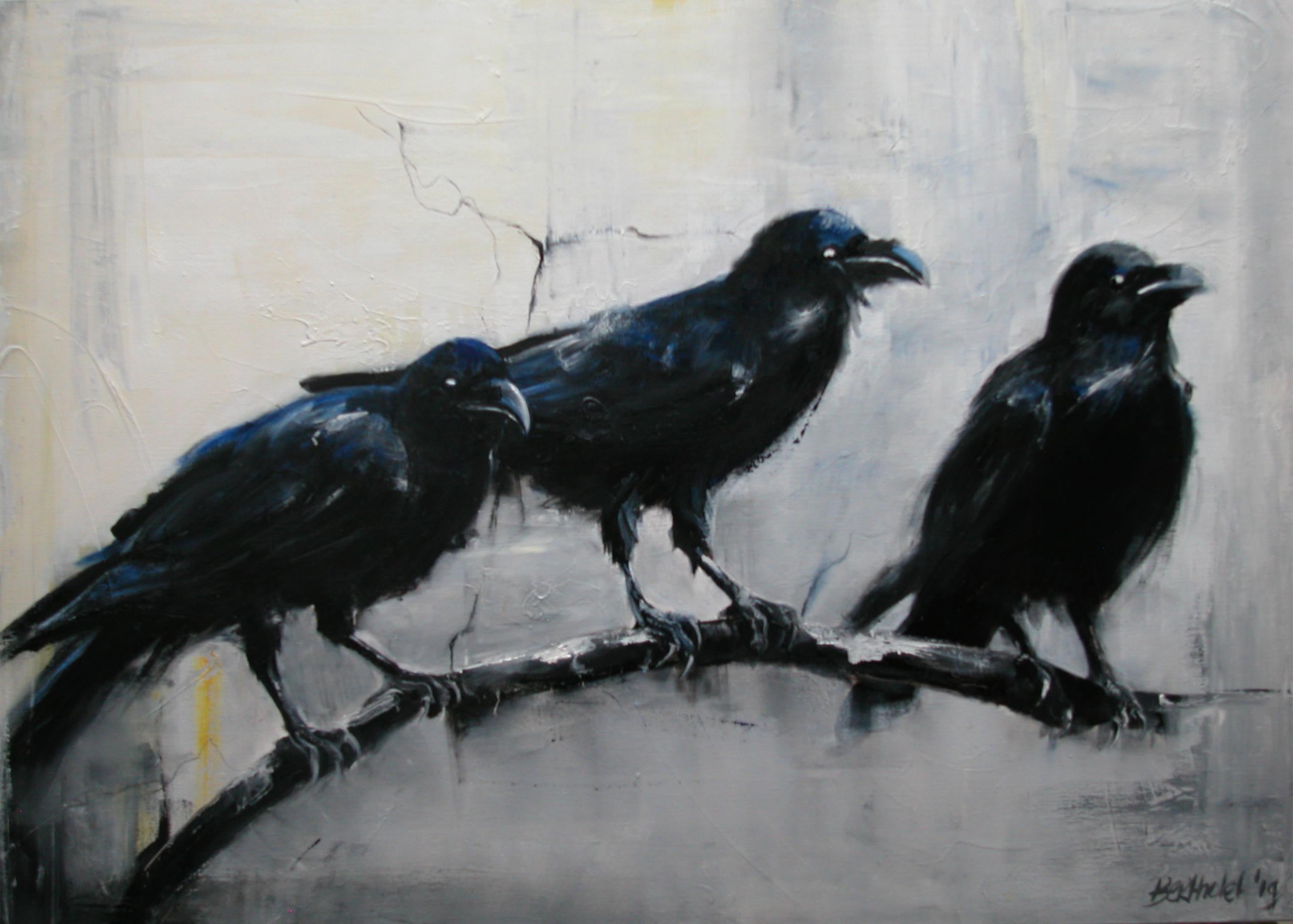 Raven 4. Großes figuratives Gemälde – Mixed Media Art von Guusje Bertholet