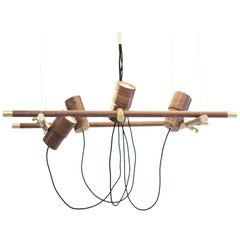 "Guvúkai" Contemporary Pending Lamp, Walnut, Solid Brass "Guvúkai" Contemporary Pending Lamp, Walnut, Solid Brass