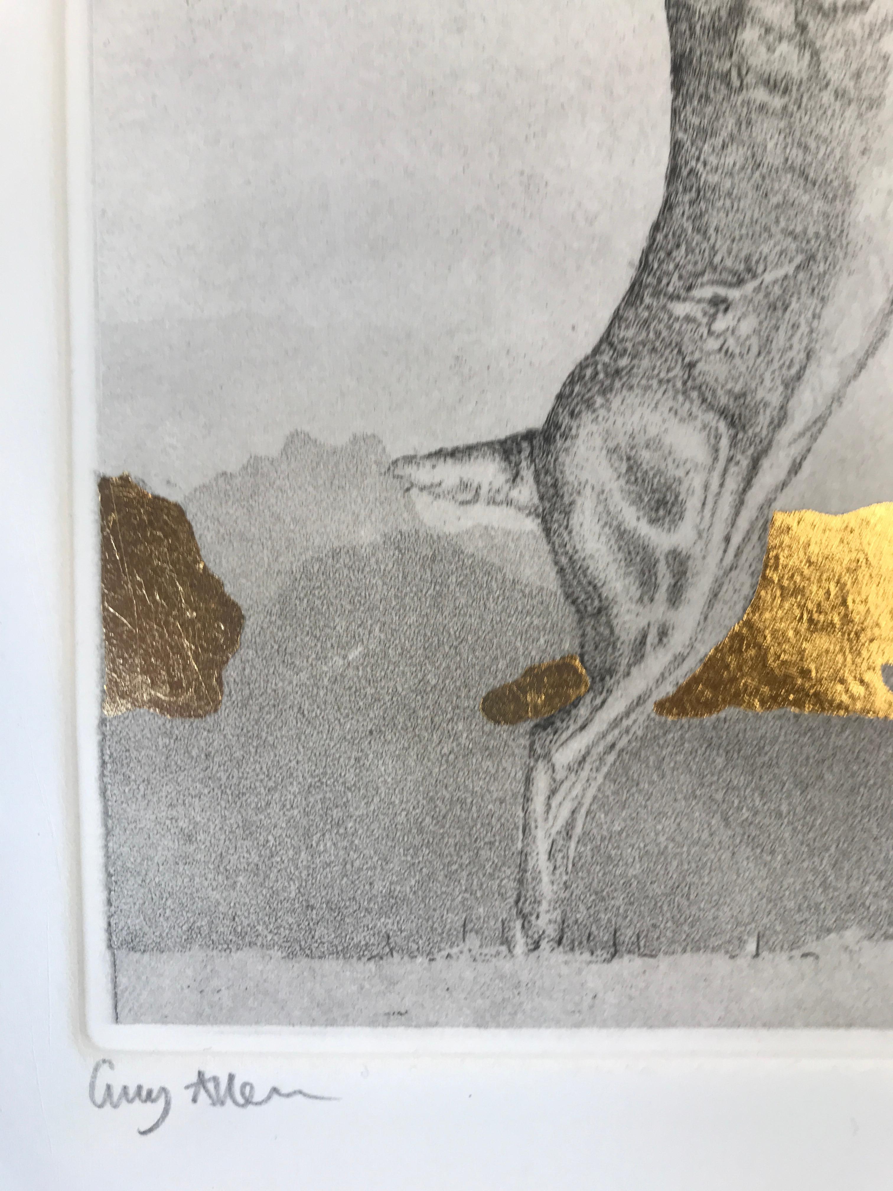 Boxing Hares, Limited Edition Print, Animal Art, Hare Art, Gold Leaf, Nature art en vente 16