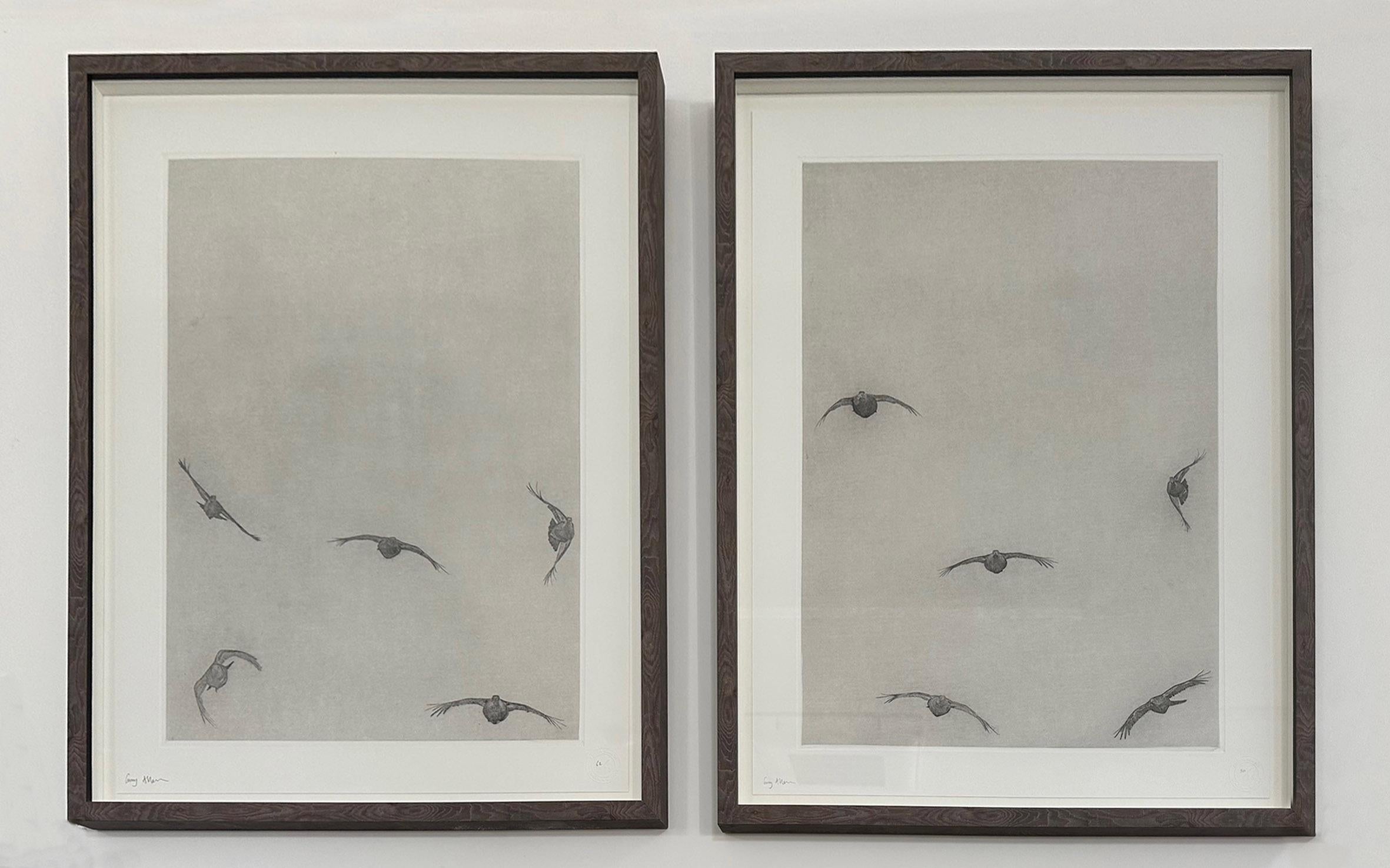 Covey of Grouse I & II by Guy Allen. Diptych of etchings with wooden frames