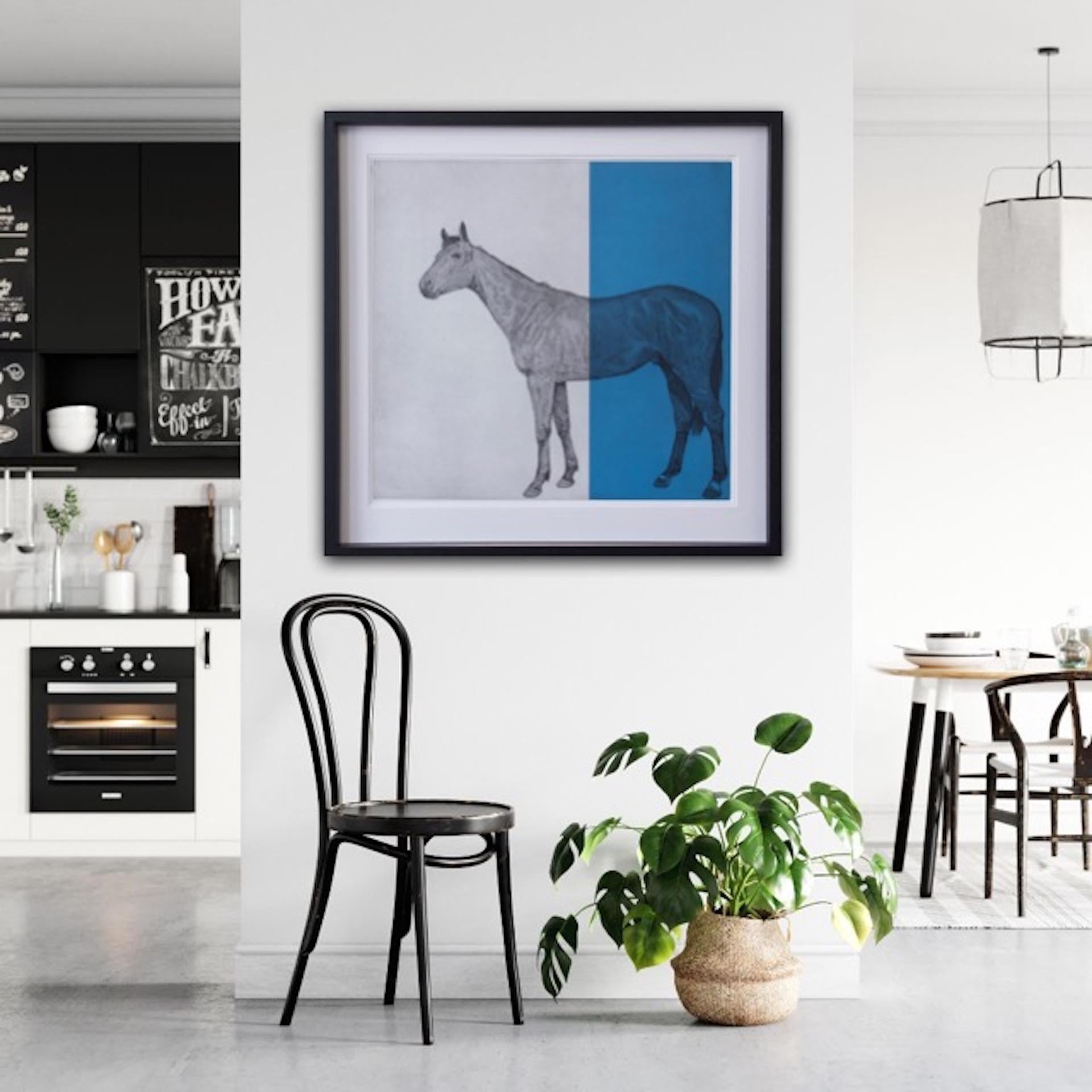 bright blue horse painting