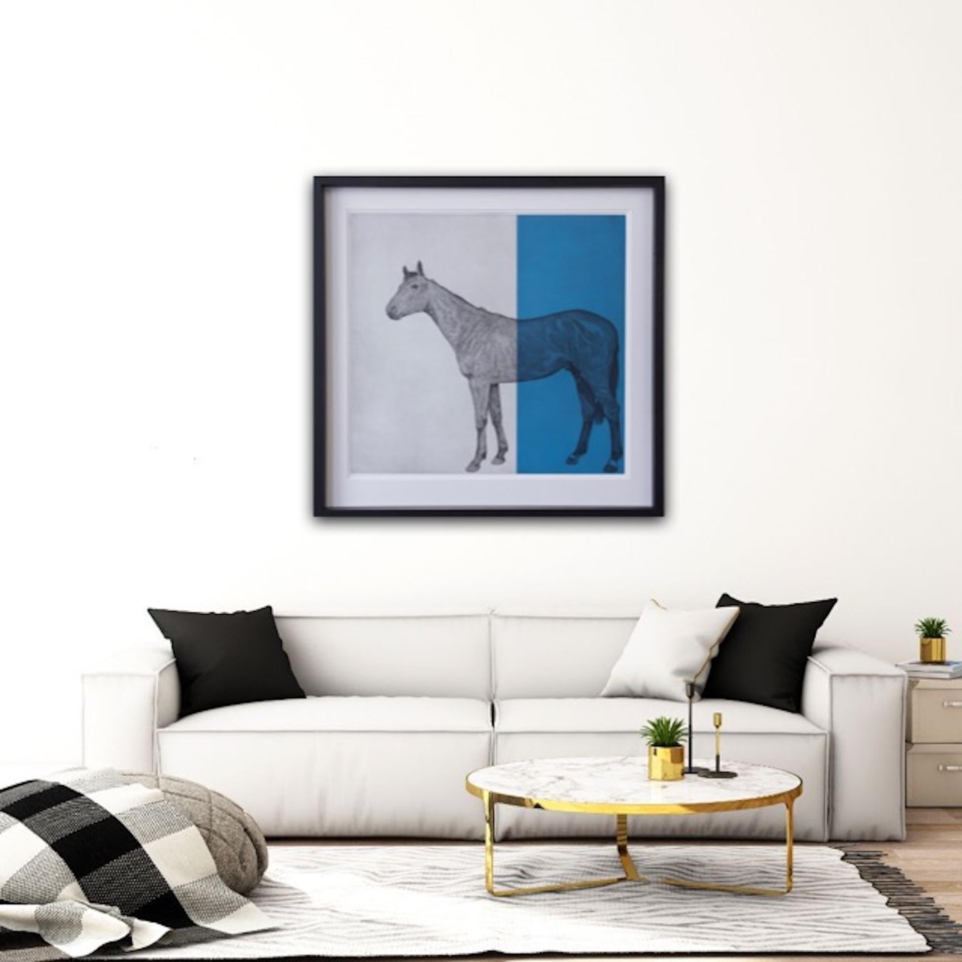 Guy Allen
Horse Study Blue
Limited Edition Etching with Screen Print Overlay
Edition of 45
Image Size: H 53.5cm x W 56.5cm
Sheet Size: H 80cm x W 77cm x D 0.1cm
Sold Unframed
Please note that in situ images are purely an indication of how a piece