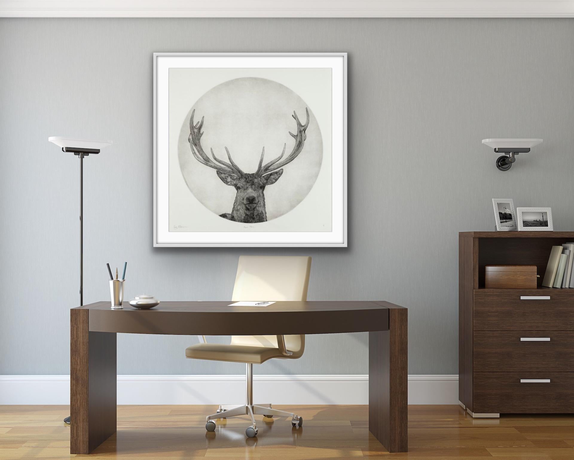 Guy Allen, Moon Stag, Limited Edition Print, Animal Art, Affordable Art For Sale 1