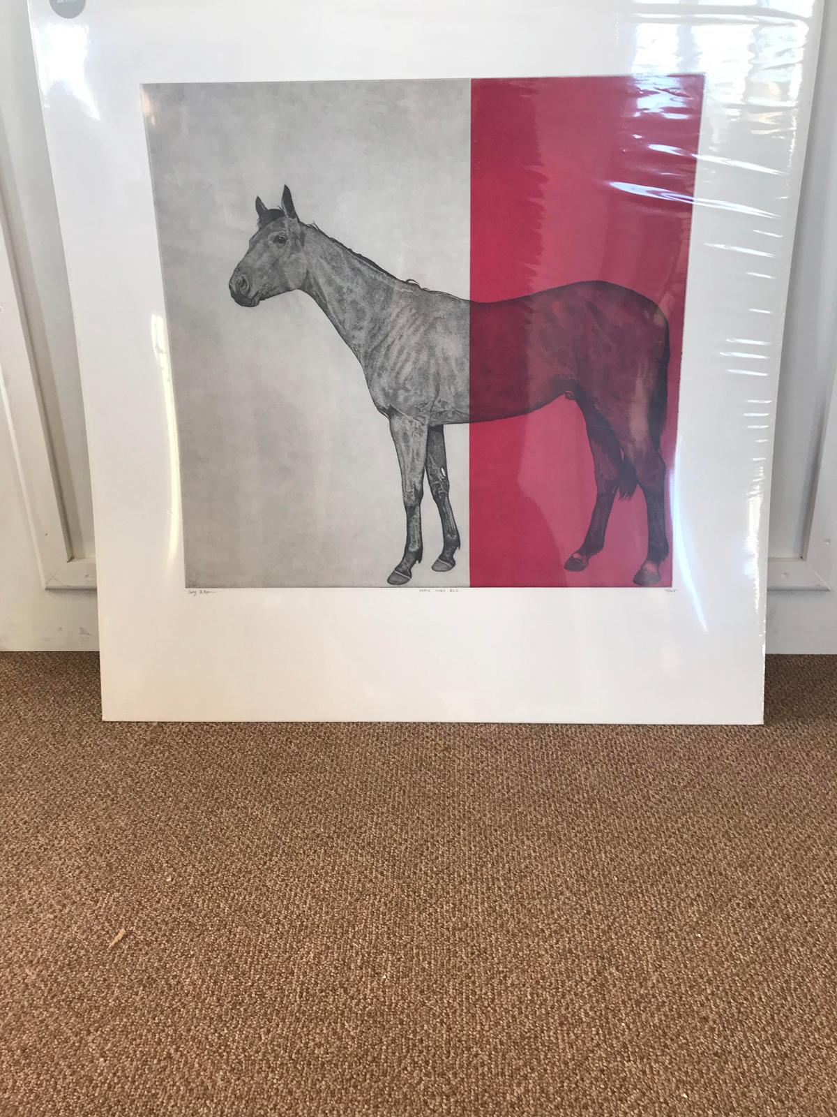 Guy Allen
Horse Study Red
Limited Edition Screen Print
Edition of 45
Sheet Size: H 77cm x 80cm x D 0.2cm
Sold Unframed

Horse Study Red’s medium: Etching, aquatint and screen print colour overlay on 300g Somerset paper. Edition of 45. Signed by Guy